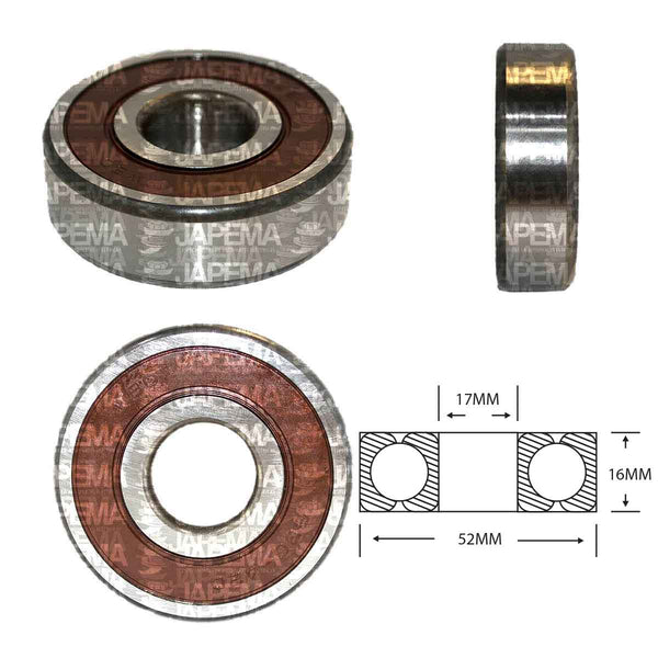 SKU19 BALERO BOLA D.I. 17MM, D.E. 52MM, H 16MM TAPA D.E. LADO DE LA POLEA MARCA JAPEMA ALTERNADOR NIPPONDENSO, TOYOTA