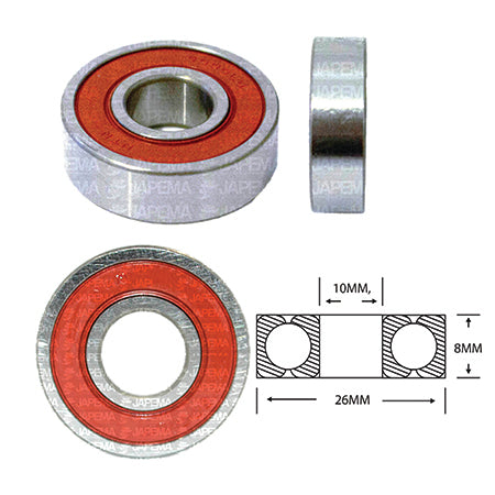 SKU1994 BALERO BOLA D.I. 10MM, D.E. 26MM, H 8MM TAPA S.R.E. LADO DEL COLECTOR MARCA JAPEMA DELCO CS130 CHEVROLET ASTRO, CAVALIER, SILVERADO