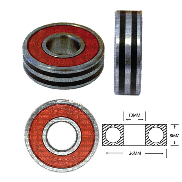 SKU1996 BALERO BOLA D.I. 10MM, D.E. 26MM, H 8MM TAPA S.R.E. LADO DEL COLECTOR CON TEFLON MARCA JAPEMA ALTERNADOR FORD 3G AEROSTAR, ESCORT, F150, RANGER