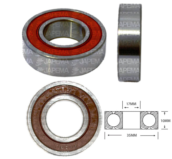 SKU1999 BALERO BOLA D.I. 17MM, D.E. 35MM, H 10MM TAPA S.R.E. LADO DEL COLECTOR, ARMADURAS MITSUBISHI MARCA JAPEMA ALTERNADOR BOSCH Y VALEO, ARRANQUE MITSUBISHI Y NIKKO