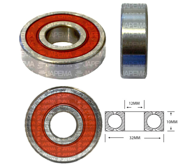 SKU2084 BALERO BOLA D.I. 12MM, D.E. 32MM, H 10MM TAPA S.R.E. LADO DEL COLECTOR, ARMADURA ARRANQUE MARCA JAPEMA ALTERNADOR BOSCH, ARRANQUE NIPPONDENSO