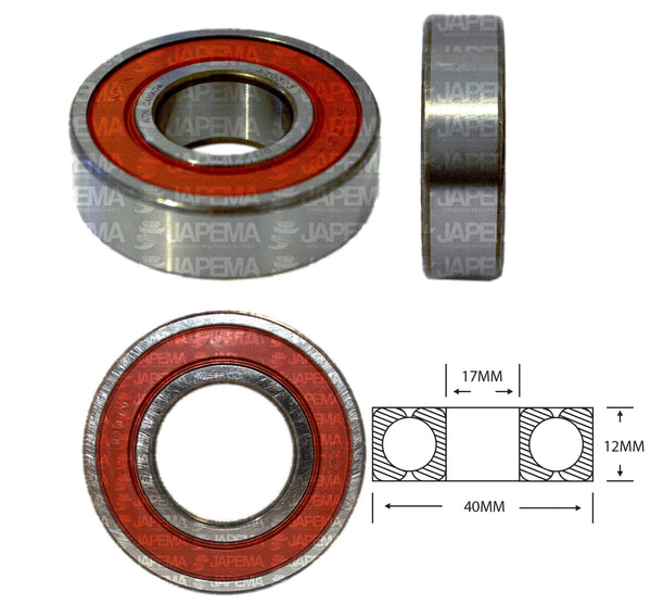 SKU2091 BALERO BOLA D.I. 17MM, D.E. 40MM, H 12MM TAPA D.E. LADO DE LA POLEA Y S.R.E. LADO DEL COLECTOR MARCA NTN ALTERNADOR Y MARCHA