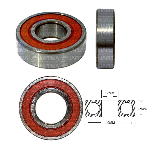 SKU2089 BALERO BOLA D.I. 17MM, D.E. 40MM, H 12MM TAPA D.E. LADO DE LA POLEA Y S.R.E. LADO DEL COLECTOR MARCA JAPEMA ALTERNADOR Y MARCHA