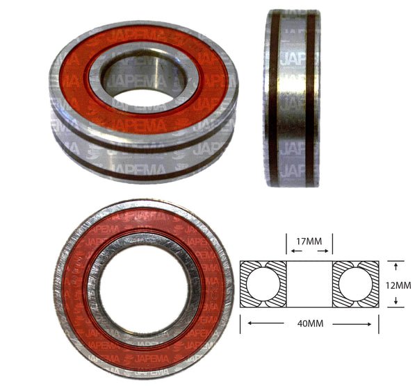 SKU2092 BALERO BOLA D.I. 17MM, D.E. 40MM, H 12MM TAPA S.R.E. LADO DEL COLECTOR CON TEFLON MARCA JAPEMA ALTERNADOR FORD 4G EXPLORER, EXPEDITION, FOCUS, NAVIGATOR