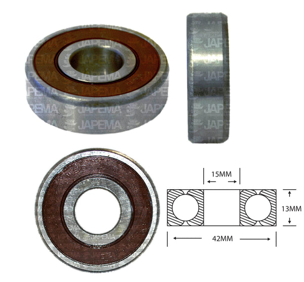 SKU2238 BALERO BOLA D.I. 15MM, D.E. 42MM, H 13MM TAPA D.E. LADO DE LA POLEA MARCA JAPEMA ALTERNADOR MITSUBISHI