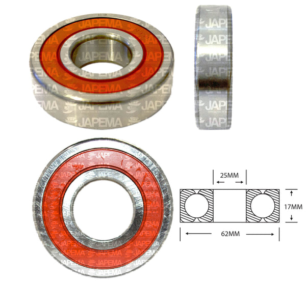 SKU2243 BALERO BOLA D.I. 25MM, D.E. 62MM, H 17MM TAPA D.E. LADO DE LA POLEA MARCA JAPEMA ALTERNADOR BOSCH, DELCO, MITSUBISHI CAMIONES Y MAQUINARIA