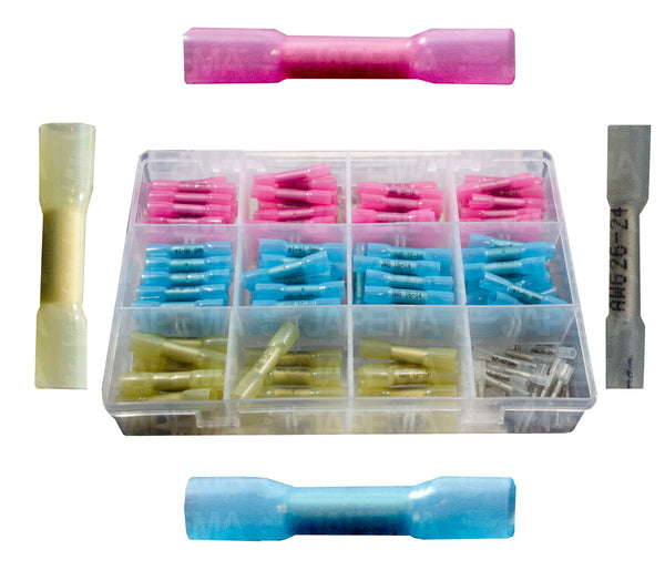 SKU13137 KIT TERMINALITAS CONECTORES TERMOCONTRACTIL AMARILLAS, AZULES Y ROJAS 200 PIEZAS MARCA JAPEMA