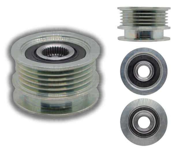 SKU539 POLEA CLUTCH ALTERNADOR BOSCH CCW 5C 21MM BELT X 55MM RIB OD X 17MM BORE M16 X 1.5 THREADS MARCA ECONOMICA