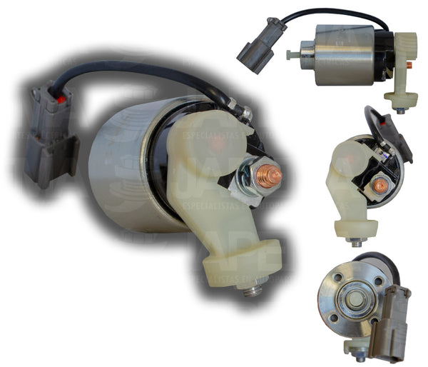 SKU12710 SOLENOIDE MITSUBISHI 12V 3 TERMINALES LARGO 61mm ANCHO 52mm DIAMETRO BARRENOS 38mm MARCA ECONOMICA