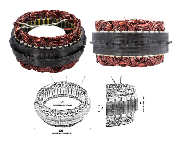 SKU8441 ESTATOR ALTERNADOR BOSCH 12V 90AMP 94mm ID x 125/128mm OD x 31mm Stack MARCA JAPEMA