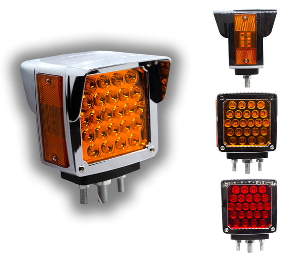 SKU12657 CALAVERA LUZ DIRECCIONAL LED DERECHA 1 TORNILLO 12V 24 LEDS AMBAR / ROJO VISERA BISEL CROMADO MARCA JAPEMA