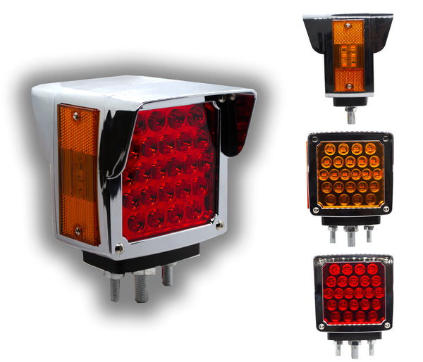 SKU12660 CALAVERA LUZ DIRECCIONAL LED IZQUIERDA 1 TORNILLO 12V 24 LEDS AMBAR / ROJO VISERA BISEL CROMADO MARCA JAPEMA