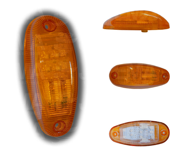 SKU10875 LUZ POSICION LED OVALADA 2.5" COLOR AMBAR MICA TRANSPARENTE 12V-24V MARCA JAPEMA