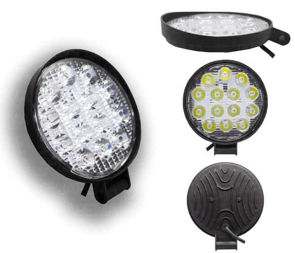 SKU4517 FARO AUXILIAR LED REDONDO FLOOD 4" BASE DE PLASTICO 12V-24V 14 LEDS 27W 6000K MARCA JAPEMA
