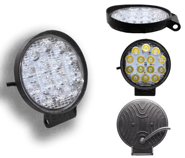 SKU4635 FARO AUXILIAR LED REDONDO SPOT 4" BASE DE PLASTICO 12V-24V 14 LEDS 27W 6000K MARCA JAPEMA