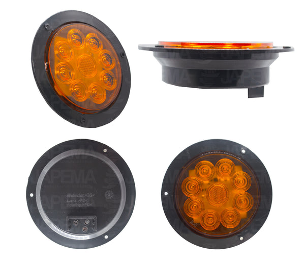 SKU10198 PLAFON LED REDONDO ATORNILLABLE 4" 12V-24V 8 LEDS COLOR AMBAR BISEL NEGRO MARA ECONOMICA