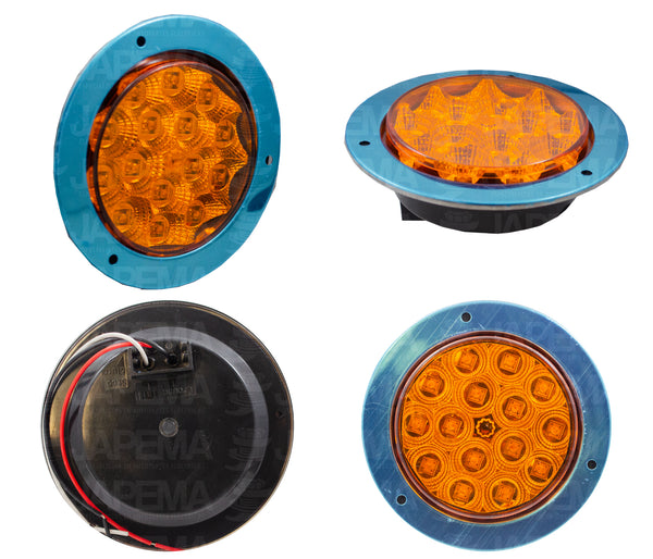 SKU73 PLAFON LED REDONDO ATORNILLABLE 4" COLOR AMBAR 12V-24V 15 LEDS BASE CROMADA MARCA ECONOMICA