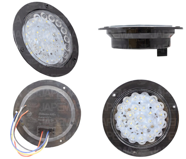 SKU12555 PLAFON LED REDONDO ATORNILLABLE 4" COLOR BLANCO BISEL NEGRO 12V-24V 24 LEDS 4 FUNCIONES 5 CABLES MARCA ECONOMICA