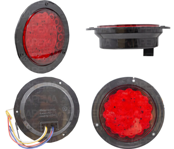 SKU12561 PLAFON LED REDONDO ATORNILLABLE 4" COLOR ROJO BISEL NEGRO 12V-24V 24 LEDS 4 FUNCIONES 5 CABLES MARCA ECONOMICA