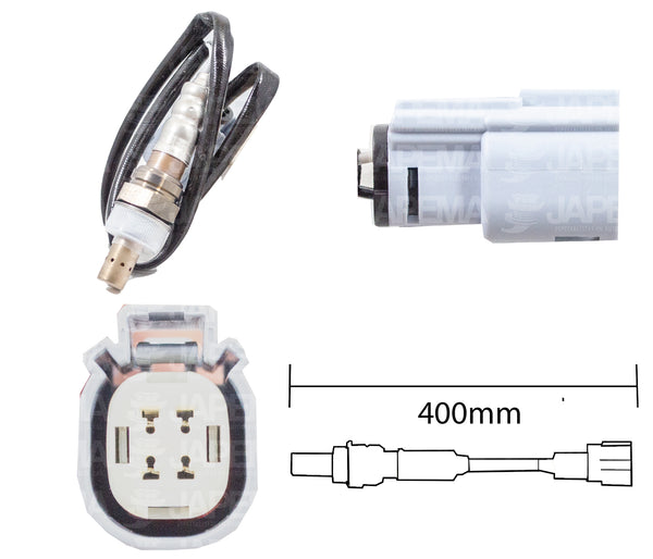 SKU13569 SENSOR DE OXIGENO DESPUES DEL CATALIZADOR 4 TERMINALES 400mm MARCA JAPEMA