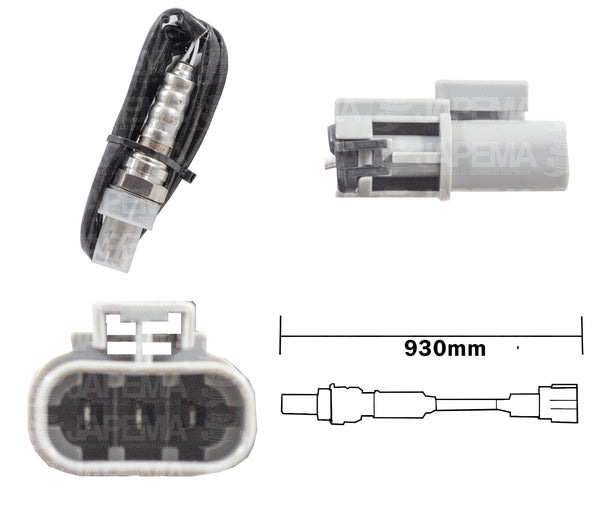 SKU13526 SENSOR DE OXIGENO 3 TERMINALES ANTES DEL CATALIZADOR LADO IZQUIERDO 930MM MARCA JAPEMA