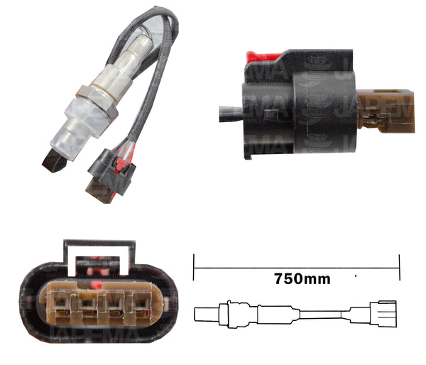 SKU12673 SENSOR DE OXIGENO DESPUES DEL CATALIZADOR 4 TERMINALES 750MM MARCA JAPEMA
