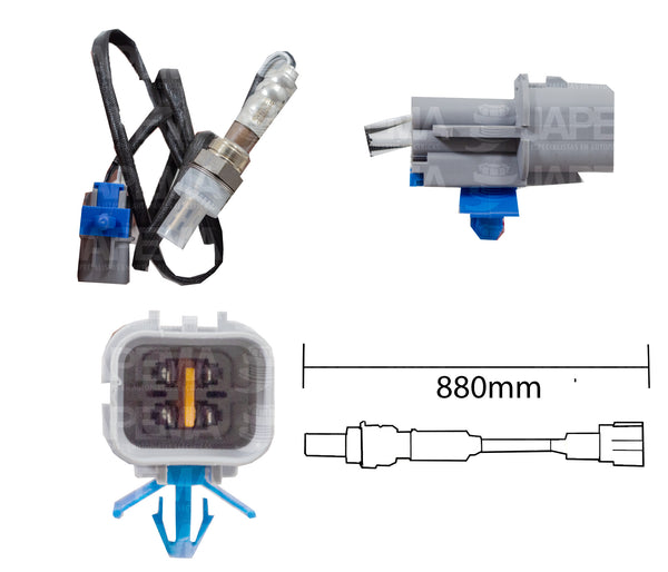 SKU12683 SENSOR DE OXIGENO DESPUES DEL CATALIZADOR 4 TERMINALES 880MM MARCA JAPEMA