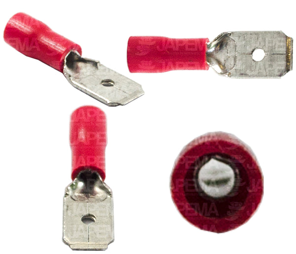 SKU9195 TERMINALITA DE ENCHUFE MACHO ROJA .250 CABLE 18-22 MARCA JAPEMA