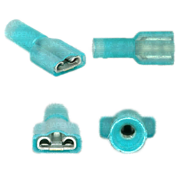 SKU11280 TERMINALITA AZUL ENCHUFE HEMBRA AISLADA 1GUIA CABLE 14-16 MARCA PREMIUM