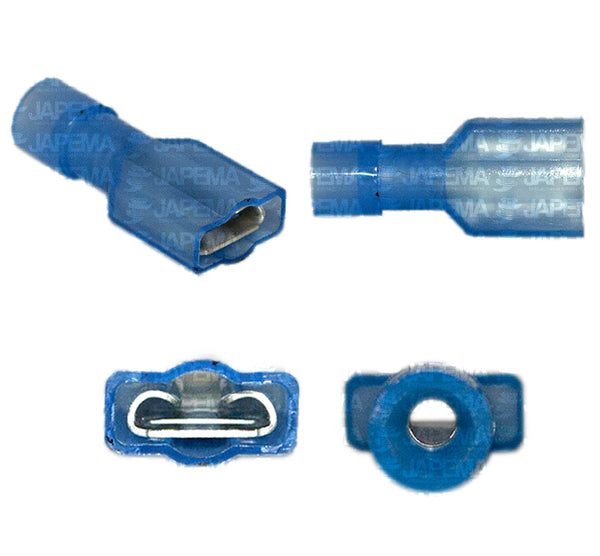 SKU355 TERMINALITA AISLADA ENCHUFE HEMBRA AZUL 2 GUIAS CABLE 14-16 MARCA JAPEMA