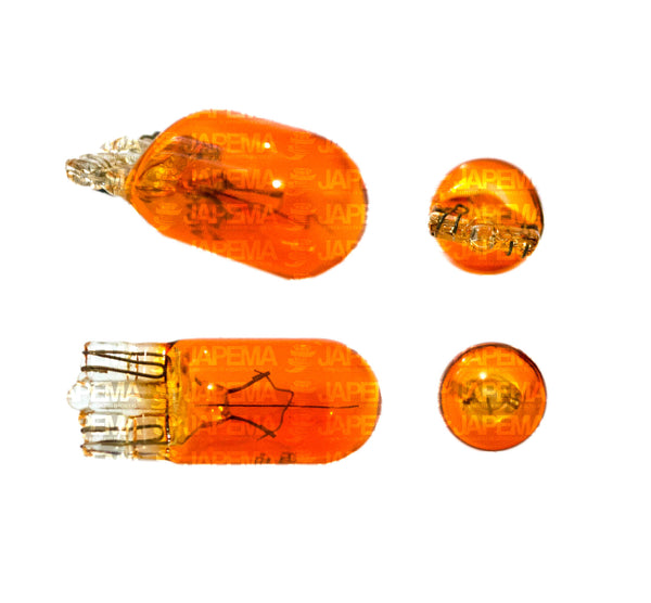 SKU138 FOCO INCANDESCENTE PELLIZCO 158 / 194 AMBAR 12V 3W W2.1x9.5d 27MM T3.25 FOCO MARCA JAPEMA