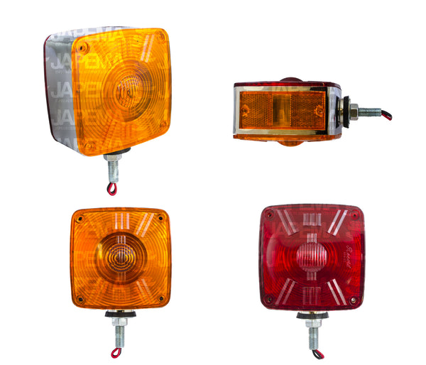 SKU405 LUZ DIRECCIONAL AMBAR/ROJA CROMADA CUADRADA 1 TORNILLO MARCA JAPEMA