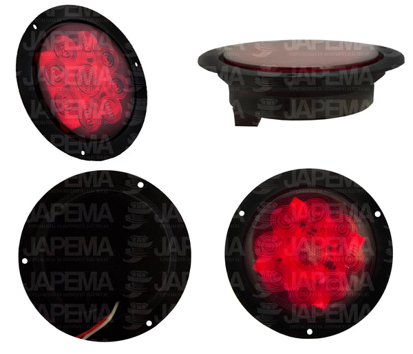 SKU6457 PLAFON LED REDONDO ATORNILLABLE 4" 9 LEDS COLOR ROJO BISEL NEGRO 12V-24V MARCA ECONOMICA