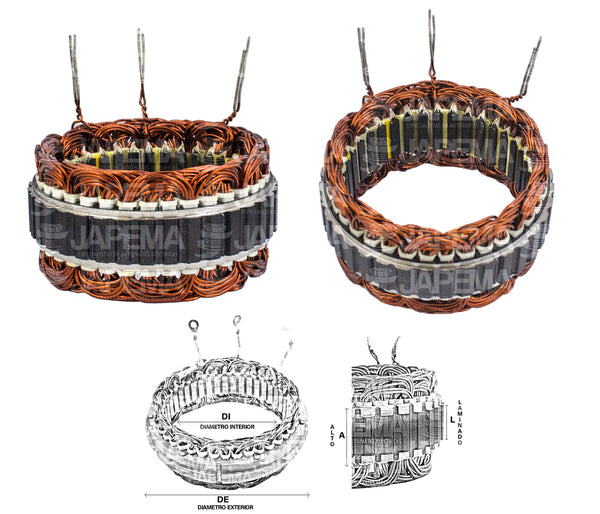 SKU12130 ESTATOR ALTERNADOR MITSUBISHI 12V 65AMP MARCA JAPEMA