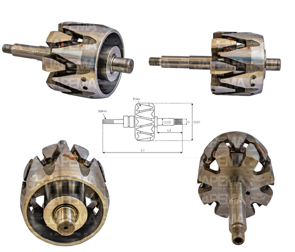 SKU757 ROTOR BASE ALTERNADOR DELCO 25, 26, 30, 33, 34, 35SI 12V 145AMP MARCA JAPEMA