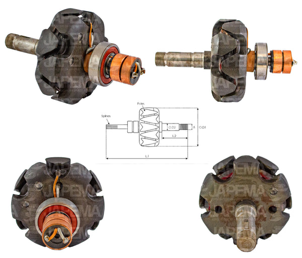 SKU7253 ROTOR ALTERNADOR LEECE NEVILLE 12V 37AMP MARCA JAPEMA