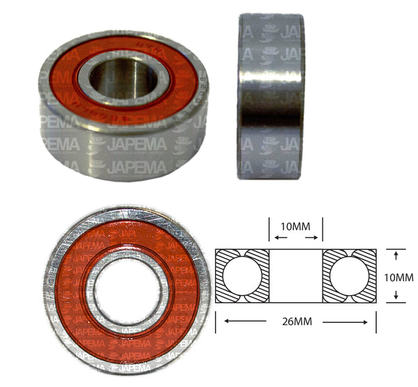 SKU2081 BALERO BOLA REFORZADO D.I. 10MM, D.E. 26MM, H 10MM TAPA S.R.E. LADO DEL COLECTOR MARCA JAPEMA ALTERNADOR DELCO CS121, CS130 CHEVROLET ASTRO, CAVALIER, SILVERADO