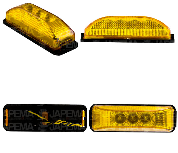 SKU8760 LUZ POSICION LED RECTANGULAR 1" COLOR  AMBAR 12V-24V 3 LEDS BASE NEGRA MARCA JAPEMA